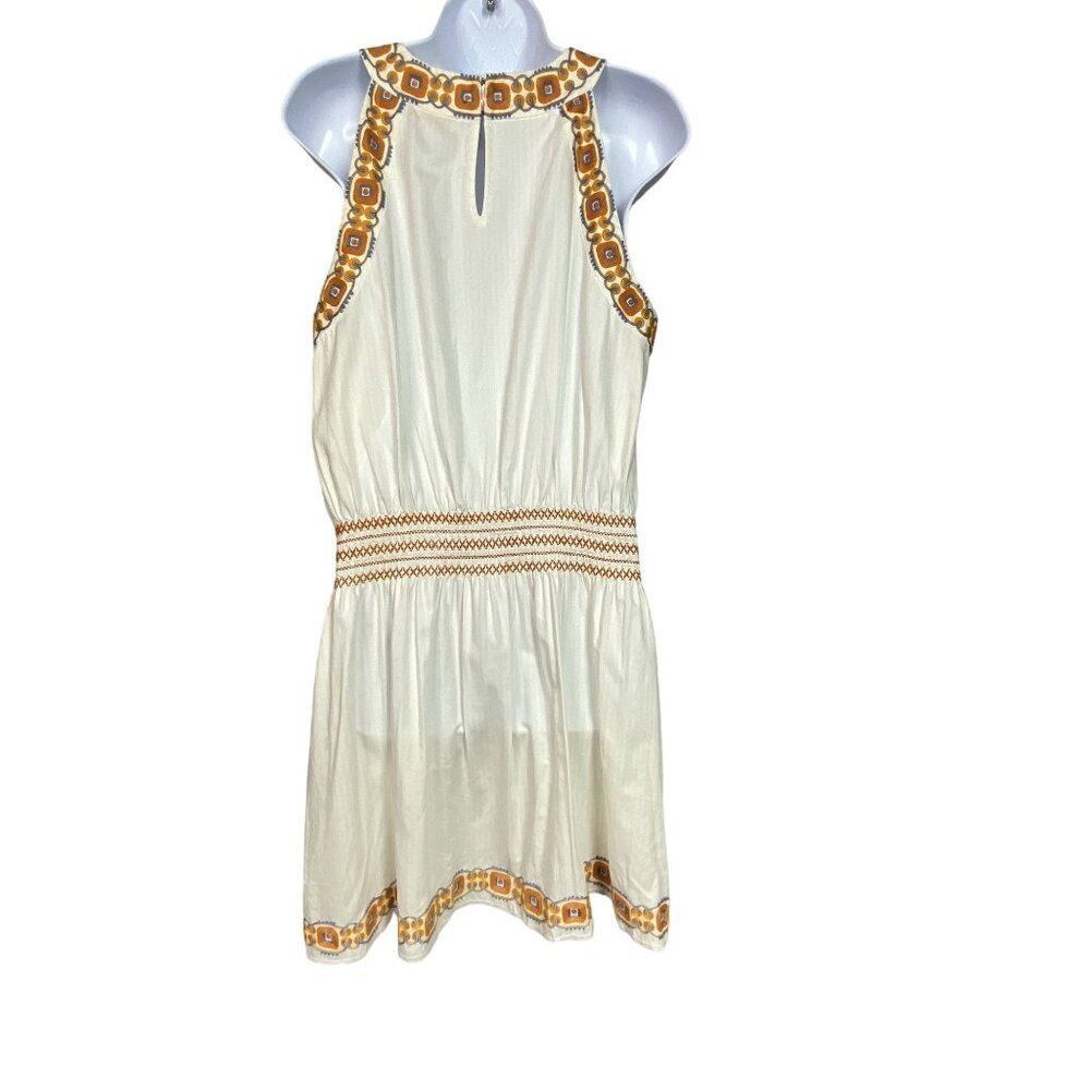 Tory Burch Greek Style Halter Dress Large Embroidery & Smocked Waist
